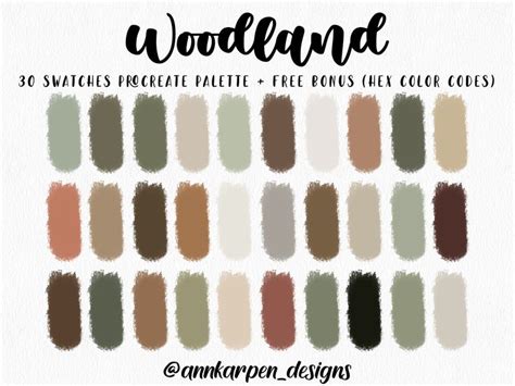 Woodland Procreate Palette Hex Handpicked Colors Instant Etsy