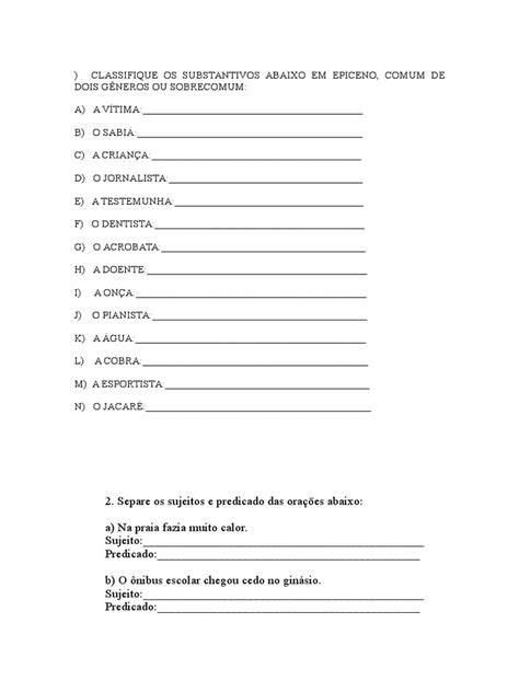 Classifique Os Substantivos Abaixo - Classifique Os Substantivos Abaixo em Epiceno | PDF