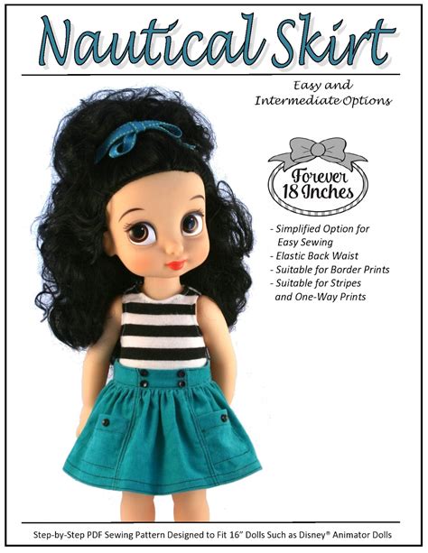 Forever 18 Inches Nautical Skirt Doll Clothes Pattern 16 Inch Disney