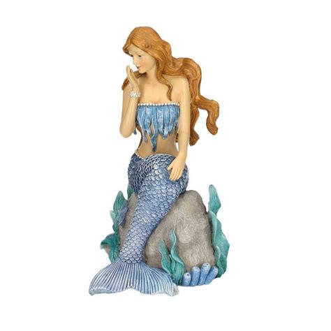 Soprammobile Mare Coppia Di Sirenette Statuette Su Scoglio Alte 22cm