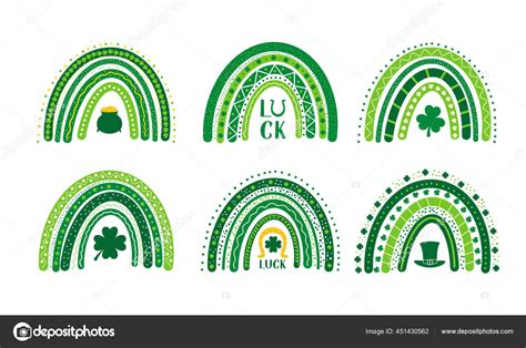 Patricks Day Rainbow Set Hand Drawn Cute Boho Rainbow Saint Stock Vector Image By