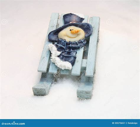 Snowman On Sled Stock Image Image Of Cold Happy Sleigh 35575651