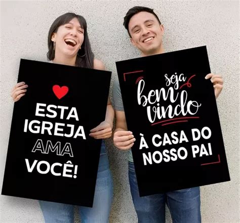 Kit 2 Placas Boas Vindas P culto Decoração Igreja 40x60cm