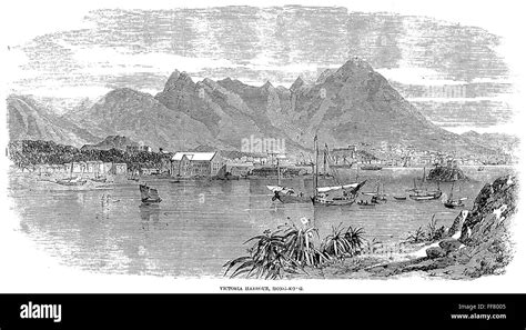 Hong Kong Victoria Harbor Nline Engraving English 1858 Stock Photo