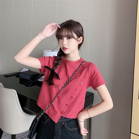 Jual Yuruma T Shirt Lengan Pendek Gaya Korea Atasan Lengan Pendek Celah