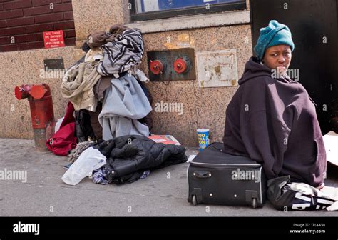 Homeless Woman Living On The Streets Of Manhattan New York City Stock