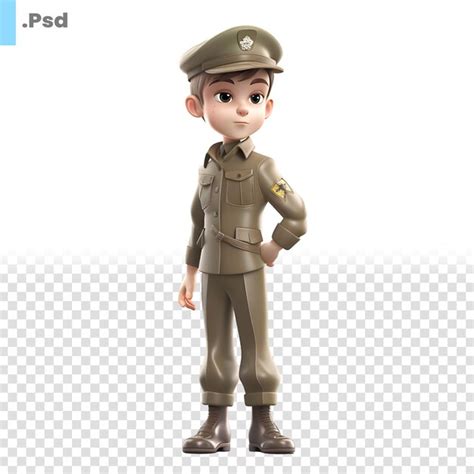 3d Render Eines Kleinen Jungen Mit Armeeuniform Auf Weißem Hintergrund Psd Vorlage Premium Ki