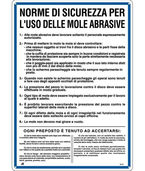 Cartello Norme Di Sicurezza Per L Uso Delle Mole Abrasive Seg