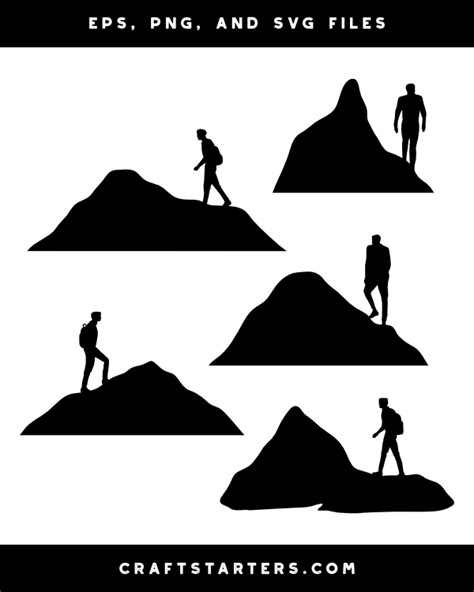 Man Walking on Mountain Silhouette Clip Art