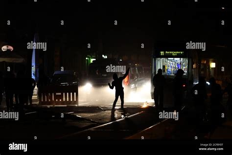 Leipzig Deutschland September Demonstranten Blockieren Eine