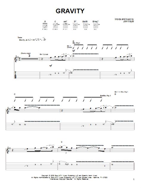 Gravity Sheet Music John Mayer Easy Guitar