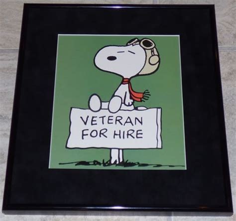 Peanuts Snoopy Wwi Flying Ace Veteran For Hire Vintage Framed Poster