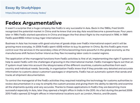 Fedex Argumentative Essay Example Studyhippo