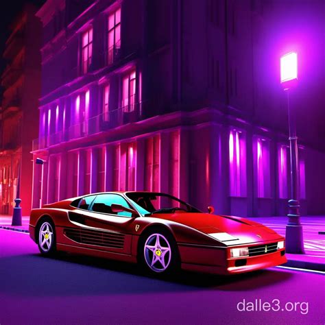 Red Ferrari Testarossa On Futuristic Neon City Street Dalle3 Ai