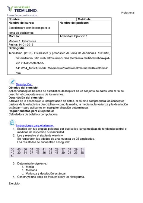 Actividad 1 Estadistica Y Pronostico Para La Toma De Desiciones