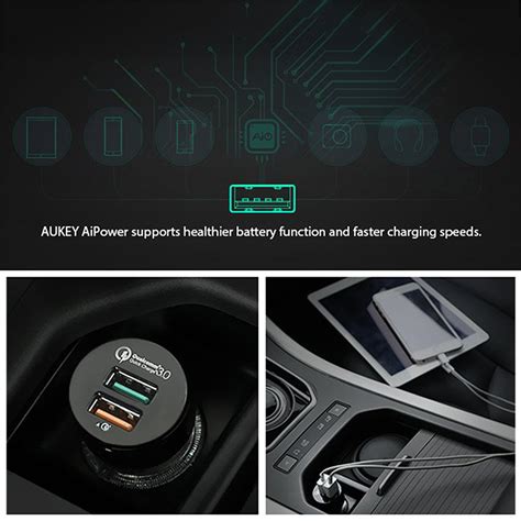 Aukey 36W 2 Port USB Fast Car Charger Quick Charge 3 0