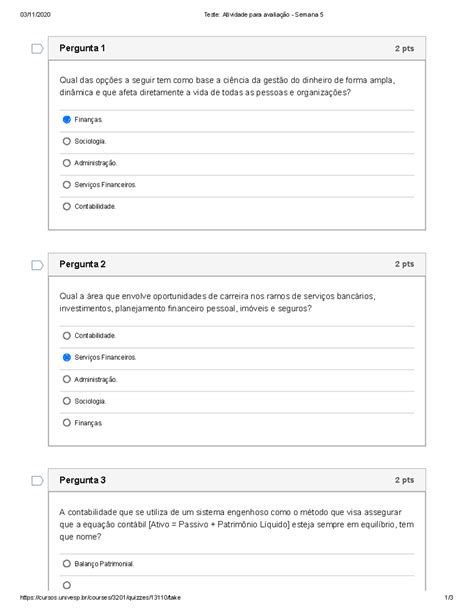 Eef Teste Atividade Para Avalia O Semana Teste