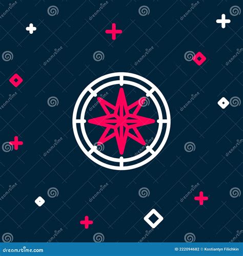 Line Compass Icon Isolated On Blue Background Windrose Navigation