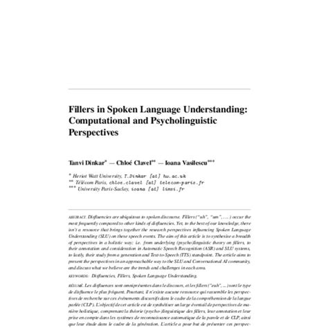 Fillers In Spoken Language Understanding Computational And