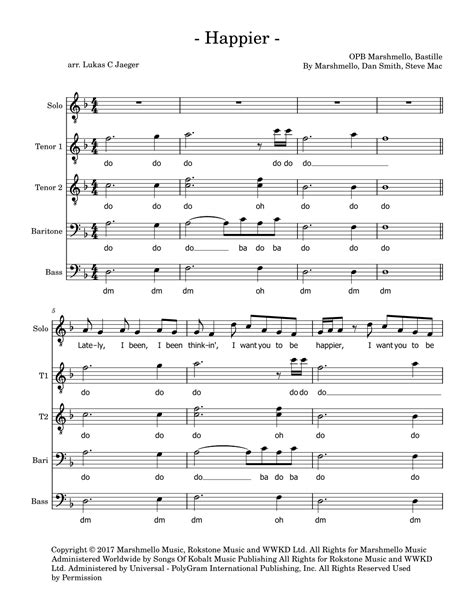 Happier Arr Lukas C Jaeger By Marshmello Bastille Sheet Music For