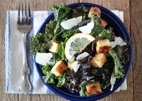 Kale Caesar Salad With Tofu Croutons And Kalamata Dressing