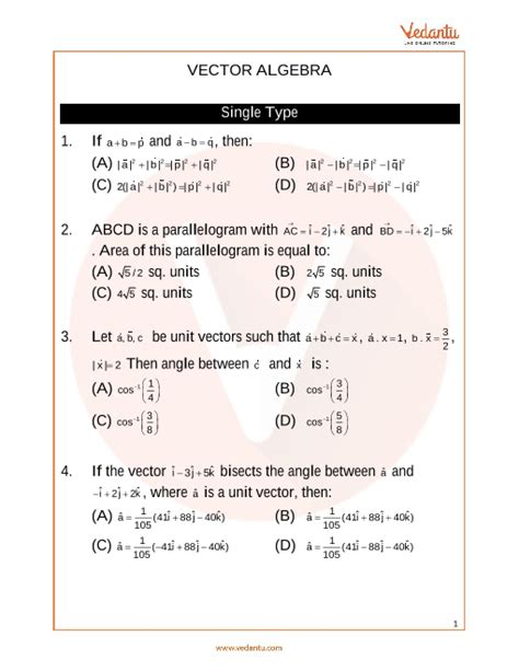 JEE Main Vector Algebra Important Questions 2022