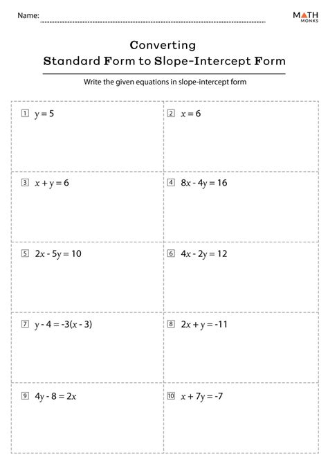 Slope Intercept Form Worksheets with Answer Key - Worksheets Library