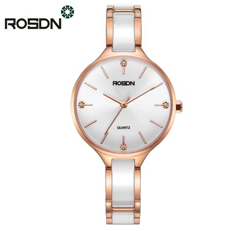 Rosdn Brand Watches For Women Luxury Rose Gold Ceramic Quartz Watches