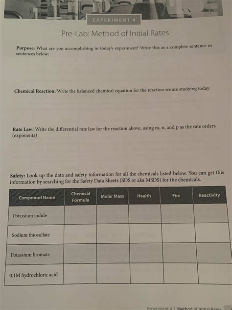 Solved Experiment 4 Pre Lab Method Of Initial Rates