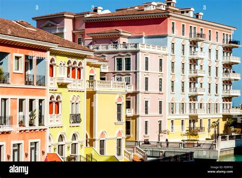 Colourful Venetian Style Houses At Qanat Quartier The Pearl Doha