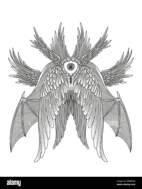 Angel With One Eye And Wings Vintage Engraving Style Vector