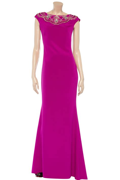 Marchesa Notte Embellished Silk Gown In Magenta Purple Lyst