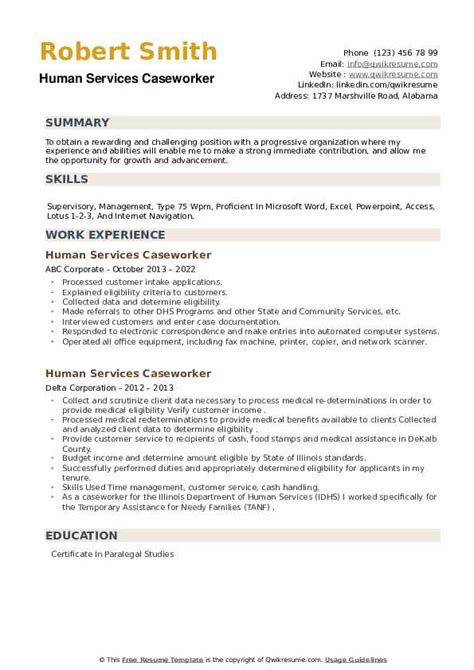 Human Services Caseworker Resume Samples Qwikresume