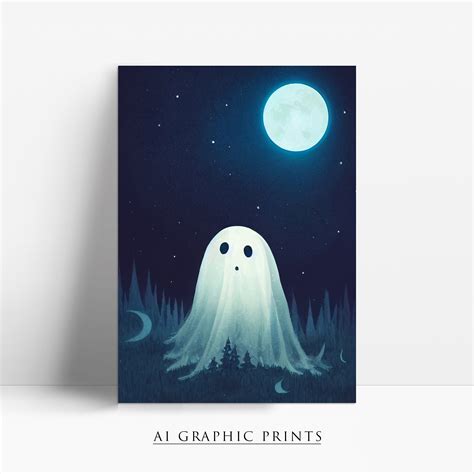 Cute Ghost Ai Art Print Halloween Ghost Ai Wall Art Print Etsy