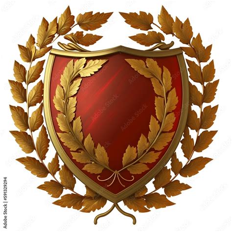 roman scutum shield top down view laurel wreath on shield gold and red ...