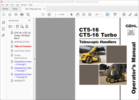 Gehl Ct5 16 Ct5 16 Turbo Telescopic Handler Operators Manual 913225