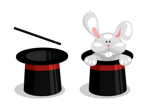 Cartoon Rabbit In Magician Hat Vector Illustration Magic Trick Show