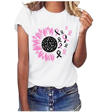 Soomlon Womens Breast Cancer Tee Shirts Pink Womens T Shirt October Breast Cancer Awareness