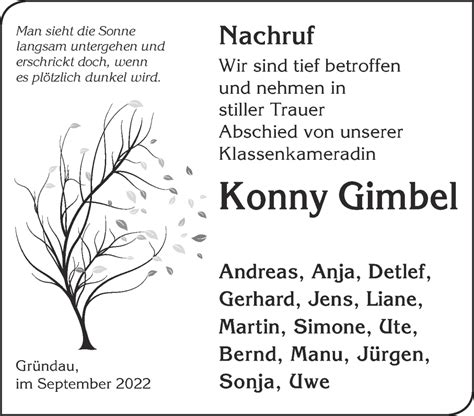 Traueranzeigen Von Konny Gimbel Trauer Gnz De