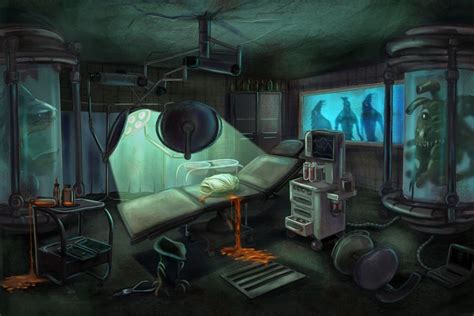 The interior of the science laboratory / operating room in the horror ...