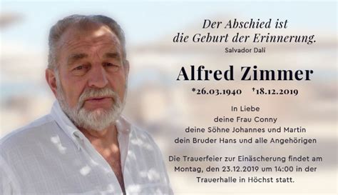 Traueranzeigen Von Alfred Zimmer Vrm Trauer De