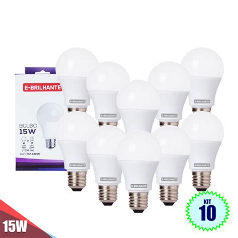 Kit 10 Lâmpada Bulbo Led 15w Bivolt E27 Branca Fria E Brilhante Casa