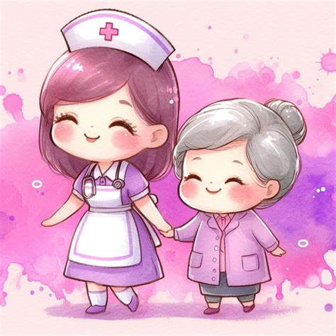Premium Vector | Cute care giver with an old woman cute illustration
