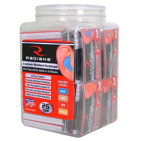 Radians Cep032 Mx Custom Molded Earplugs 32 Count Jar With 8 Each Of Tan Blue Orange And Red