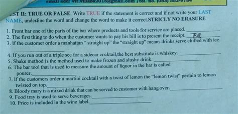 St Ii True Or False Write True If The Statement Is Correct And If Not