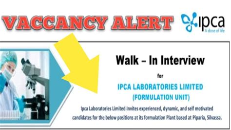 Ipca Laboratories Walk In Drive Bpharm Btech Be Bsc Msc Production