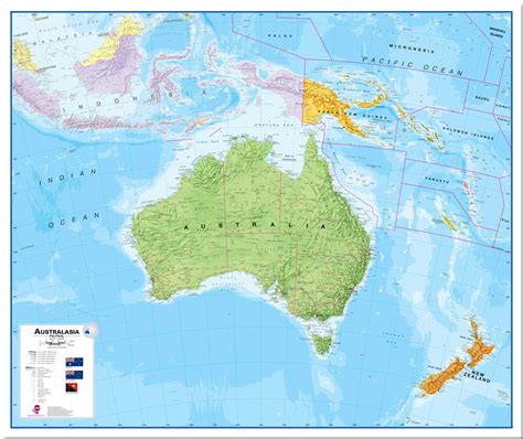 Large Australasia Wall Map Political Pinboard