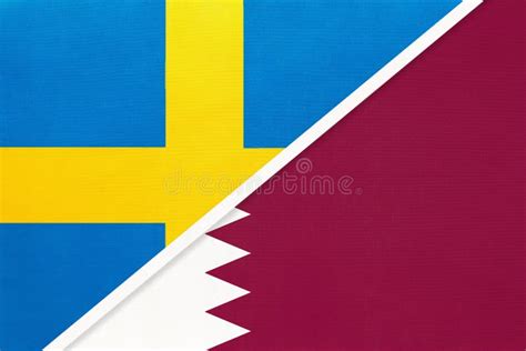 Sweden And Qatar Symbol Of National Flags From Textile Stock Image