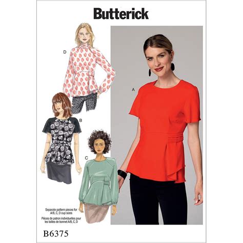 Misses Raglan Sleeve Blouses With Asymmetrical Pleat Butterick Sewing