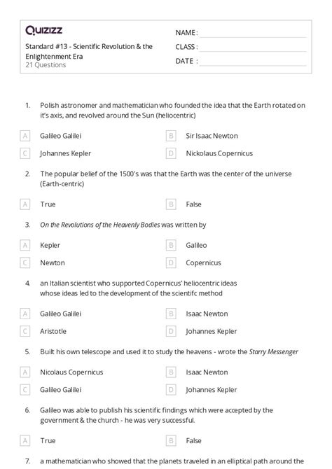 The Enlightenment Worksheets For Th Year On Quizizz Free Printable